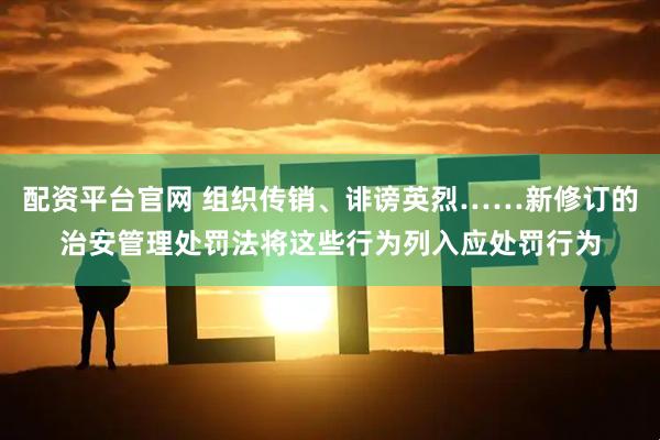 配资平台官网 组织传销、诽谤英烈……新修订的治安管理处罚法将这些行为列入应处罚行为